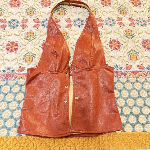 Musera Tops - MUSERA Faux Leather Halter Top Size S Burnt Orange Lace Up Front Y2K NWT
